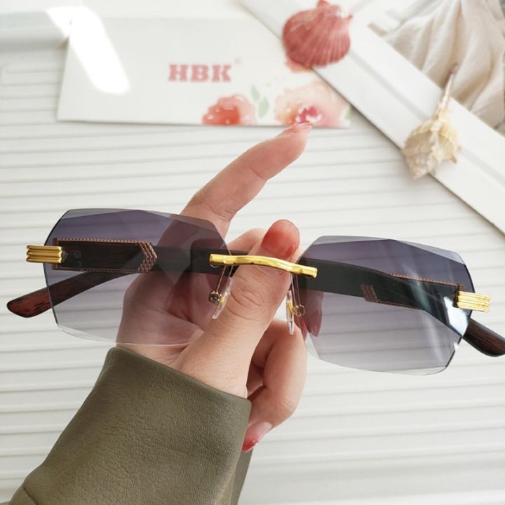 HBK%20Small%20Rectangle%20Rimless%20Sunglasses%20Men%20Vintage%20Frameless%20Fashion%20Square%20Sun%20Glasses%20for%20Women%20Polygon%20Wood%20Grain%20Blue%20UV400%20-%20Image%204