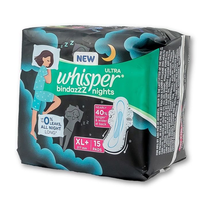 Whisper Bindazzz Nights XL+ 15 Pads - pad