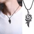 Black Rope Chain Stainless Steel Men Flame Dragon Pendant Necklace For Men.