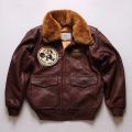 Felix cat Bomber Coat Detachable Fur Collar In Black Orange Man's Buffalo hide And Goat Skin Leather Jacket.