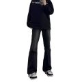 Black bootcut jeans, men's spring and summer loose straight-leg handsome high-end pants, American high street trend trousers.