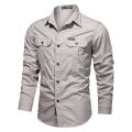 New Men's Casual Shirts Long Sleeve Pure Cotton Shirt Male Solid Oversize Military Cargo Shirts Brand Clothes Army Green Camisa. 