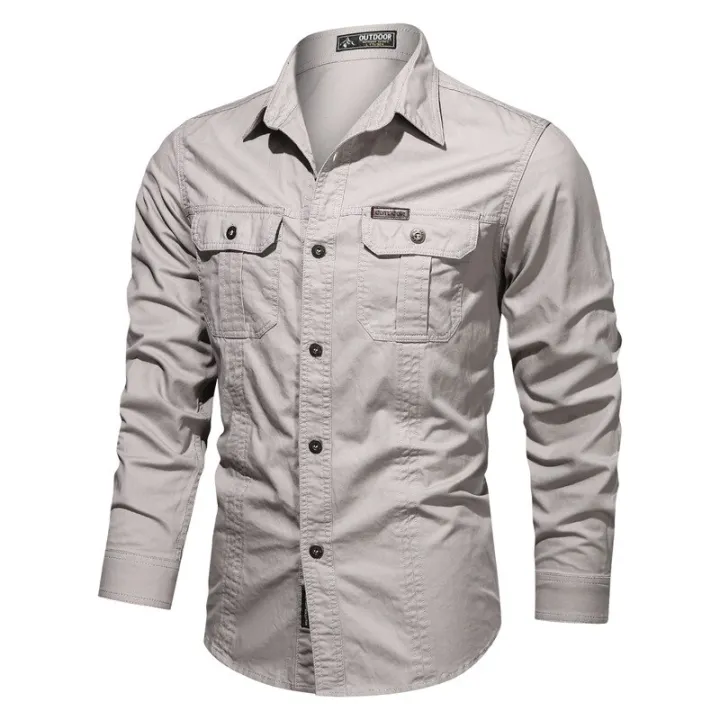New%20Men's%20Casual%20Shirts%20Long%20Sleeve%20Pure%20Cotton%20Shirt%20Male%20Solid%20Oversize%20Military%20Cargo%20Shirts%20Brand%20Clothes%20Army%20Green%20Camisa%20-%20Image%203