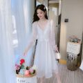 White Moonlight Cinnabar Mole 2022 Amoi Glossy Silk Temperament Slimming Youthful-Looking Overall Dress Set Super Fairy Dress. 