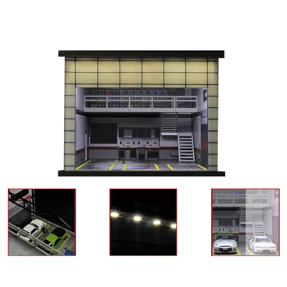 G FANS 1:64 Car Garage Models Shop Parking Building Led