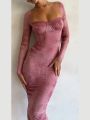 Women Fashion Lace Patchwork Print Dress Backless Drawstring Tie Bodycon Long Robes Elegant Ladies Evening Party Vestidos.