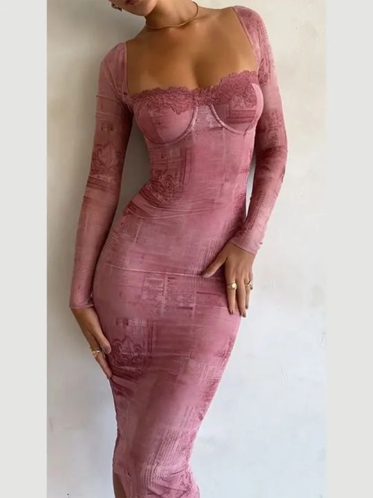 Women%20Fashion%20Lace%20Patchwork%20Print%20Dress%20Backless%20Drawstring%20Tie%20Bodycon%20Long%20Robes%20Elegant%20Ladies%20Evening%20Party%20Vestidos%20-%20Image%206
