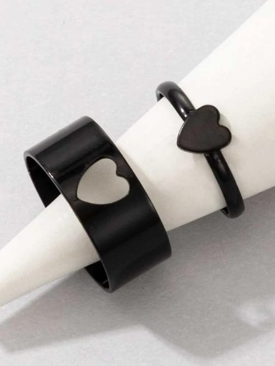 Love King and Queen Couple Ring Set In hart black