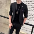 (Jackt+Pant)2021 Men Suits Half Sleeve Spring Summer Slim British Short Sleeve Blazer Coat Trend Male Designer Tuxedo 2 Pcs Set. 