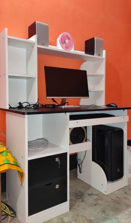 Black%20&%20White%20Computer%20Desk%20With%20Drawers%20and%20Bookshelf%20Layer%20/computer%20table%20plus%20study%20table%20with%20home%20office%20use%20simple%20modern%20multifunctional%20writing%20desks%20by%20Nice%20Furniture%20-%20Image%205