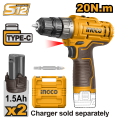 INGCO 12V 2-speed Cordless Drill With 2 Pcs 1.5Ah Battery Pack CDLI12202. 