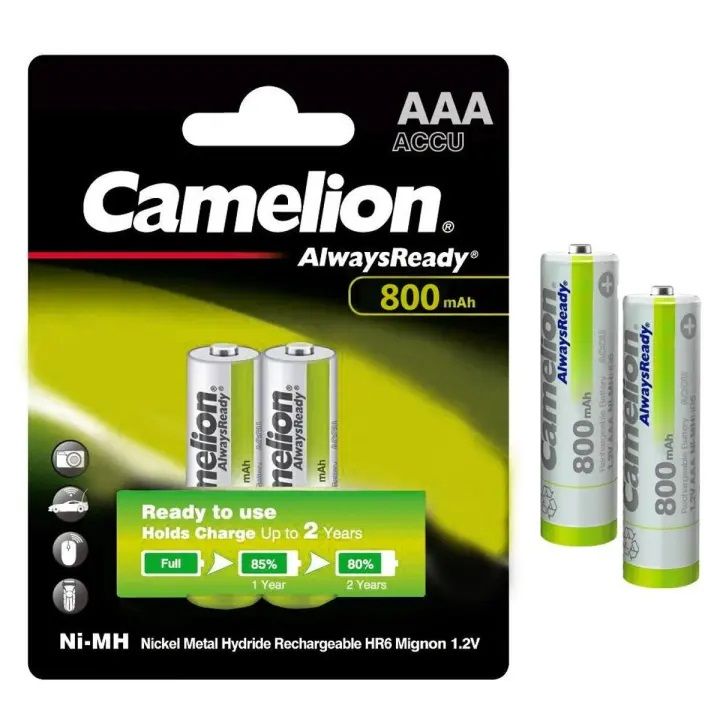 Camelion R3 1.2V 800mAh AAA Nickel Metal Hydride Rechargeable Battery 2Pcs