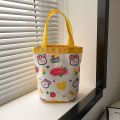 Cute Cartoon Bucket Bag Printed Portable Canvas Bag Student White Collar Office Worker Bento Snack Bag. 