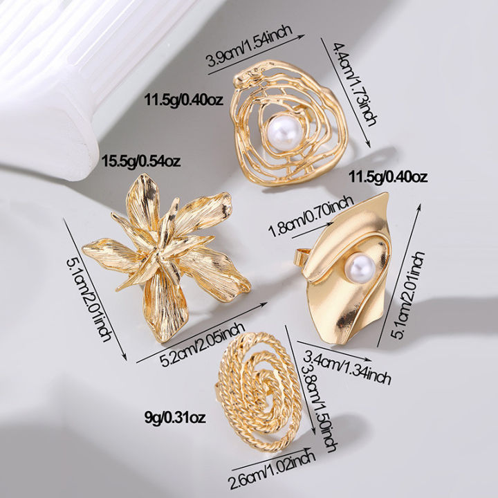Enacolor%204Pcs/Set%20Retro%20Gold%20Irregular%20Alloy%20Flowers%20Ring%20Set%20Joint%20Rings%20for%20Women%20Exaggeration%20Jewelry%20Accessories%20Gifts%20-%20Image%202