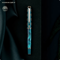 Hongdian N7 Blue Peacock Resin Piston Fountain Pen, Iridium Extra Fine Nib Classic Pen, Smooth Writing Pen with Metal Box. 