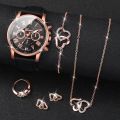 5PCS/Set Fashion Women Watches Rhinestone Heart Jewelry Set Geneva Watch Female Leather Band Quartz Watch（Without Box）. 