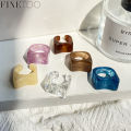 FINE TOO Fashon Resin Ring Set Candy Color Transparent Adjustable Ring Women Accessories. 
