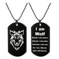 European and American jewelry stainless steel wolf head wolf pendant necklace double-sided engraved military brand pet brand keychain. 
