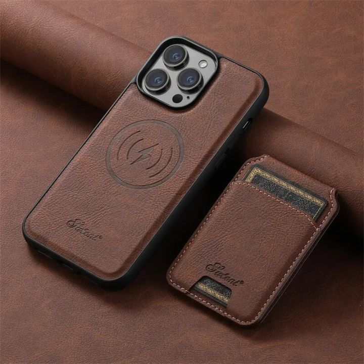 Magnetic For MagSafe Card Holder 2 in 1 Leather Phone Case For iPhone 15 14 13 12 Pro Max Ultra Shockproof Detachable Back Cover