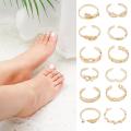 12PCS Barefoot Finger Rings Summer Women Rings Arrow Knot Star Moon Foot Set Jewelry Accessories Shapewear.