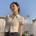 Japanese Style polo Shirt Bear Short Sleeve T Women's Loose Korean Style T-shirt ins Harajuku Style chic Hong Kong Style Crop-Top Short Top.