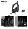 Wired Cat Ear Head-mounted Headset LED Lighting Cute Girl Gaming Headphones professional design.