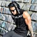 Cotton Sleeveless Hoodie for Men - Black. 