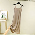 Ice Silk Suspender Skirt for Women Summer Inner Wear Bottoming Skirt Plus Size Plus Size Ladies High Waist Slim Looking Dress Loose Long Dress.