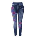 Slim Women Leggings Floral Print Pencil Faux Denim Jeans Casual Leggings S-3XL. 
