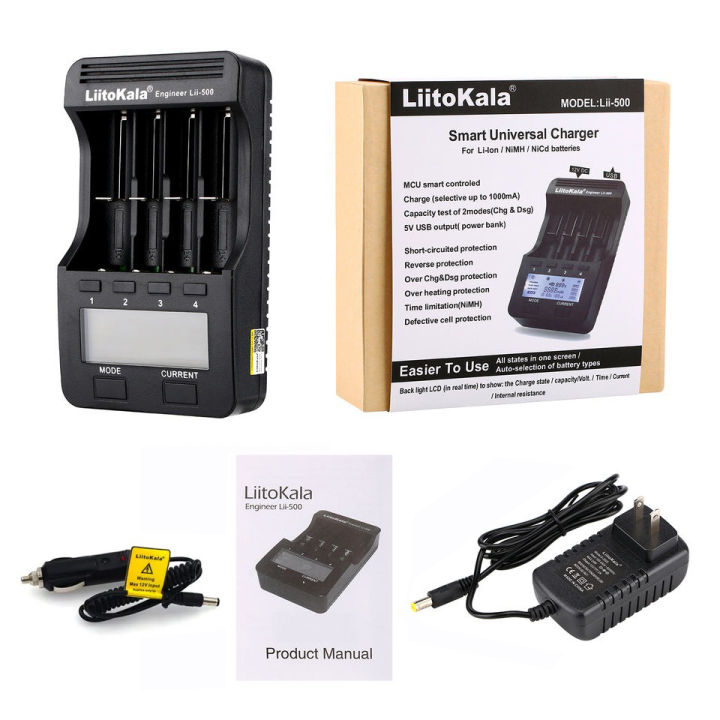 Liitokala Lii-500 4 Slots Smart Intelligent Battery Charger Kit For 3.7V Li-Ion & 1.2V Ni-Mh Rechargeable Battery Lcd Display