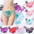 Women Rose Embroidery See-through Transparent Panties. 