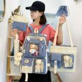 5 Pcs Set Kawaii Girls Backpack For Student School Bag Teenager Girls Schoolbag Book Bags Pencil Case Women Travel Backpack Tote.