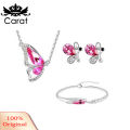 Carat Butterfly Rhinestone Pendant Necklace Stud Earrings Bracelet Bridal Jewelry Set. 