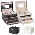 Leather material Jewellery box Luxury Large size 3 layers Leather drawer storage box Drawer design Multi-compartmental Necklace. 