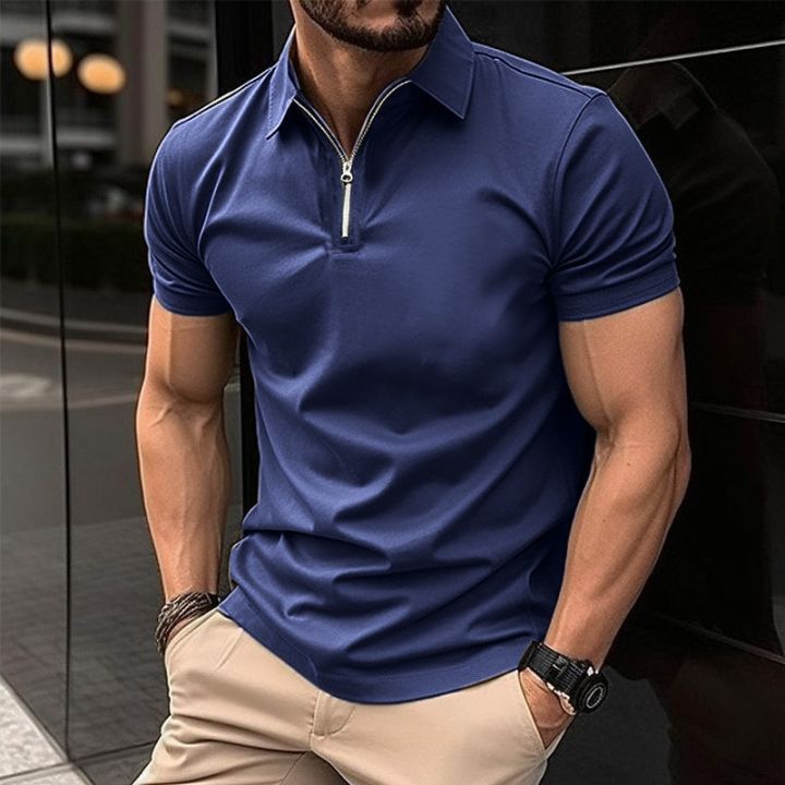 Men's%20Solid%20Color%20Polo%20Shirt%20Short%20Sleeve%20Zipper%20Collar%20Tshirts%20for%20Men%20Summer%20Turn-Down%20Streetwear%20New%20Male%20Jogger%20Tops%20-%20Image%202