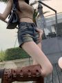 OUKABUYIPure Want Stretch Denim Shorts Women's Hot Pants for Hot Girls Summer New Outdoor High Waist Big Long Legs. 