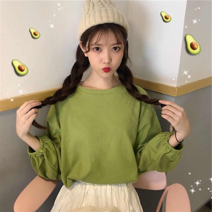 2023%20New%20Autumn%20Korean%20Style%20Loose%20ins%20Preppy%20Style%20Lantern%20Sleeve%20Thin%20Long%20Sleeve%20T%20T-shirt%20Women's%20Student%20Shirt%20Fashion%20-%20Image%204