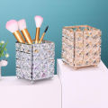 Luxury Crystal Metal Makeup Brush Holder Storage Tube | Glittering Diamond Cosmetic Brushes Organizer Box for Elegant Makeup Tools Arrangement. 