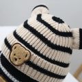Baby fall and winter children's knitted cap baby boy baby girl baby striped bear head wool cap rolled warm hat baby accessories.