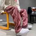 American-StylevibePants High Street TideinsFashion Pink Overalls Men's Straight West CoastoldschoolPants. 