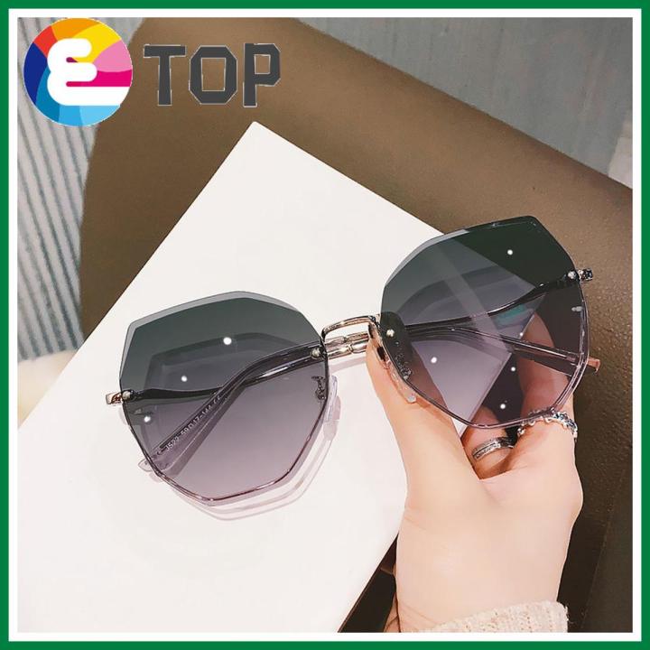 Fashion polygonal rimless sunglasses female round long face Korean