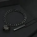 Style 3 Piece Fashion Jewelry Set Stainless Steel Simple Golden Ring Bracelet And Necklace Combo For Men.