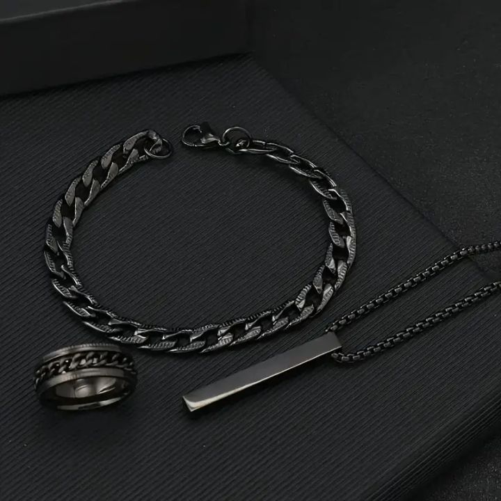 3pcs/set Men's Fashion Alloy Cross Pendant Necklace + Bracelet + Ring Set for Men