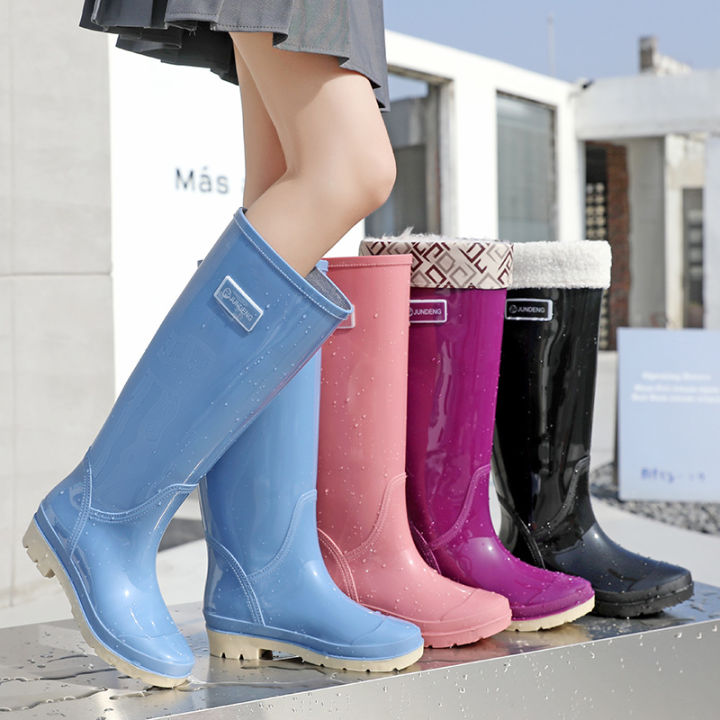 Extra-high 42cm women's rain boots, thickened anti-slip, rainy day travel women's rain boots, canteen cleaning, waterproof fashion rubber shoes