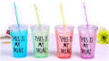 ice Broken glass personal drinking mug with straw.