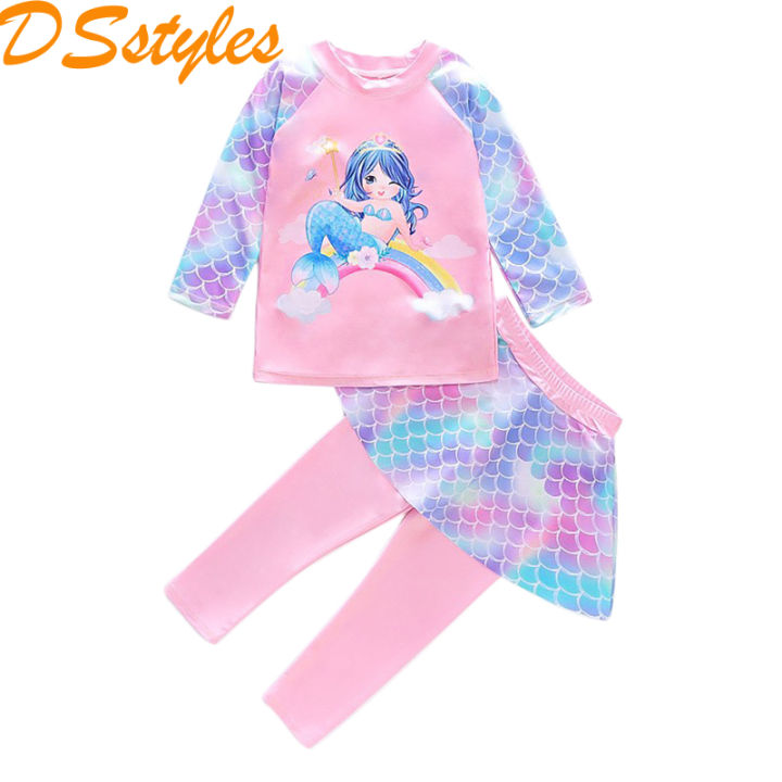 DSstyles%202pcs%20Girls%20Split%20Swimsuit%20Cartoon%20Mermaid%20Long%20Sleeves%20Tops%20Long%20Pants%20Beach%20Sunscreen%20Quick-drying%20Swimming%20Suit%20-%20Image%209