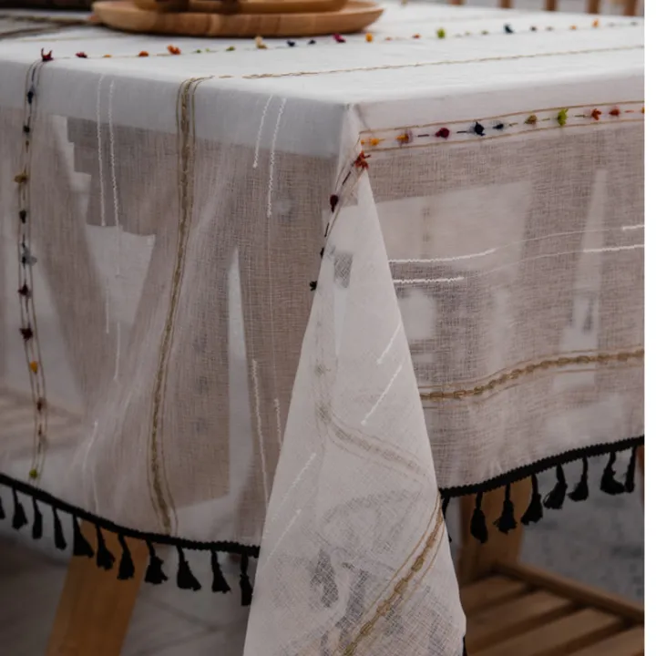 Le%20Xuan%20Xiu's%20new%20Nordic%20simple%20rainbow%20horizontal%20stripe%20jacquard%20tablecloth,%20coffee%20table%20cover%20towel,%20black%20tassel%20cotton%20and%20linen%20fabric%20-%20Image%204