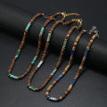 Boho Vintage Jewelry Summer Wood bead Beaded Necklace Men Handmade Natural stone Necklace.