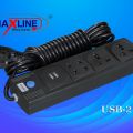 Maxline Dual USB Multiplug 4 Port Extension Socket Model- ML- 212 -2 Miter Wire , ( 7 Feet Cable). 