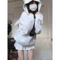 Angel wings cat ears star hoodie cute soft girl autumn winter with thick velvet and loose top jacket.